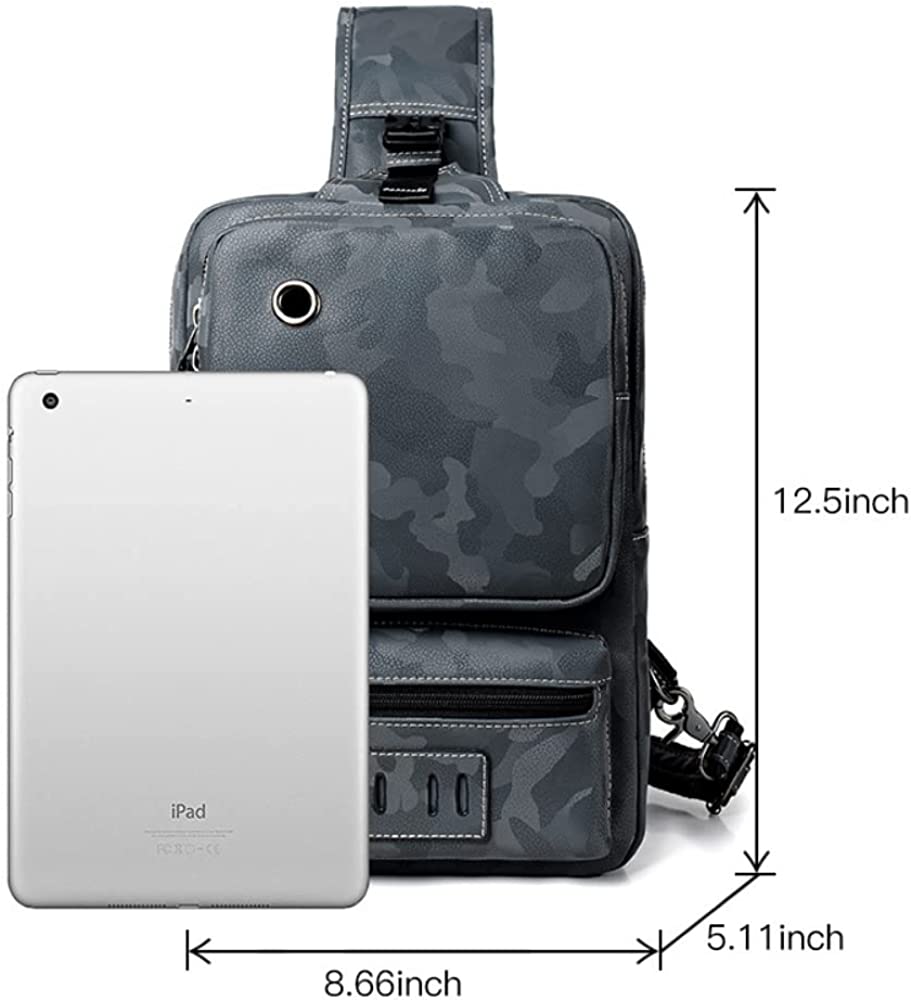Small Black Sling Crossbody Backpack Shoulder Bag for Men Women Vintage PU Leather Sling Backpack Cycling USB Charger - Image 5